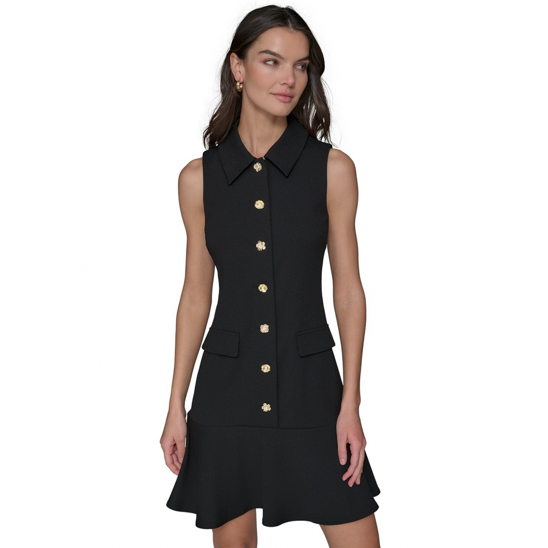 Robe sans manches 'Flower-Button Collared Shift' pour Femmes