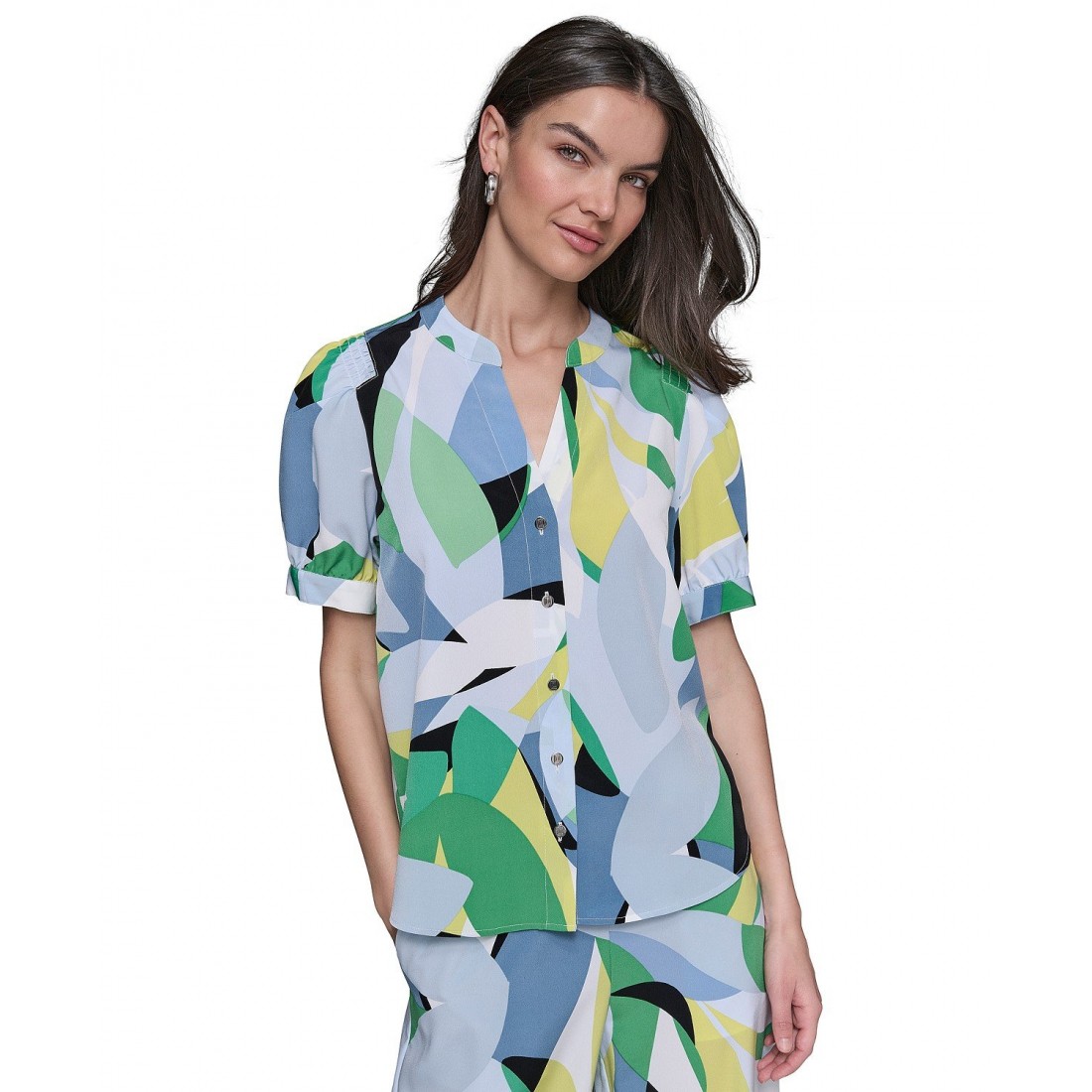 Top 'Printed Puff-Sleeve Button-Front' pour Femmes