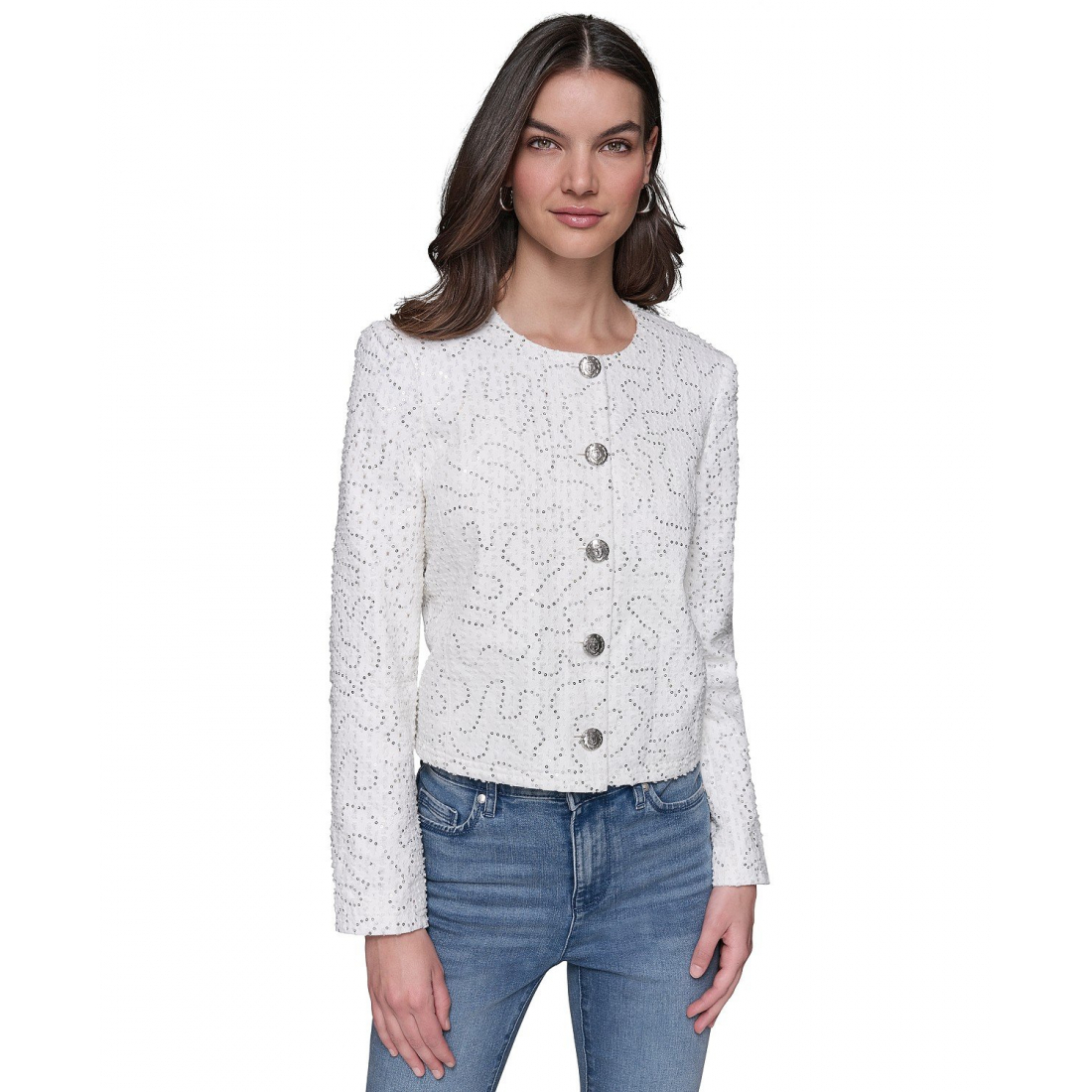 Veste 'Button-Front Sequin Collarless' pour Femmes
