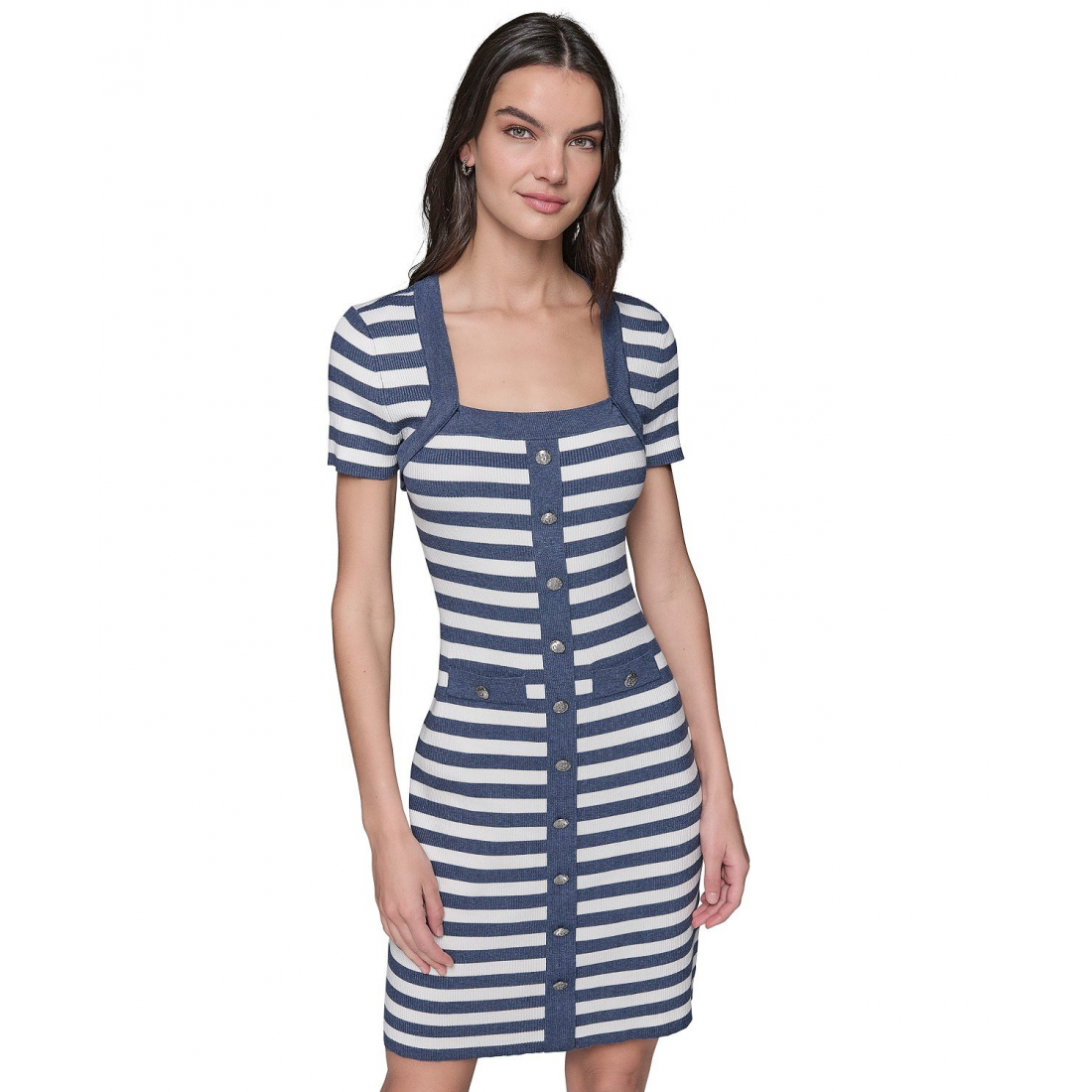 Women's 'Stripe-Knit Square-Neck' Mini Dress