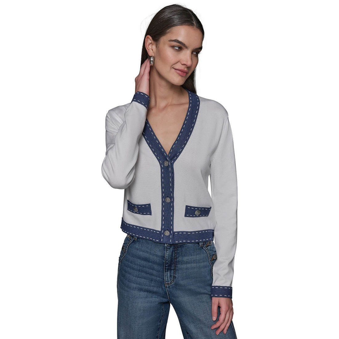Cardigan 'Contrast-Trim V-Neck' pour Femmes