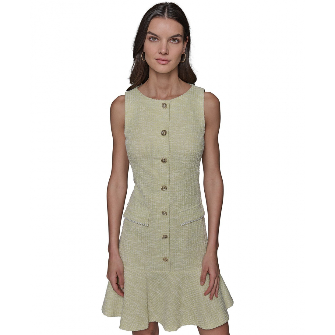 Robe mini 'Tweed Button-Front Flounce-Hem' pour Femmes