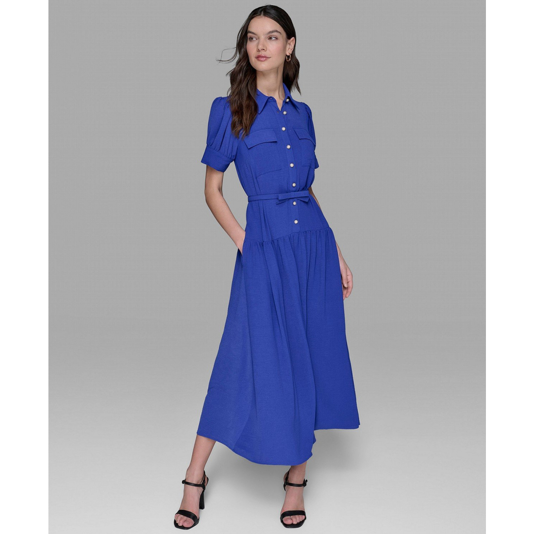 Robe Midi 'Belted Puff-sleeve Midi Shirtdress' pour Femmes