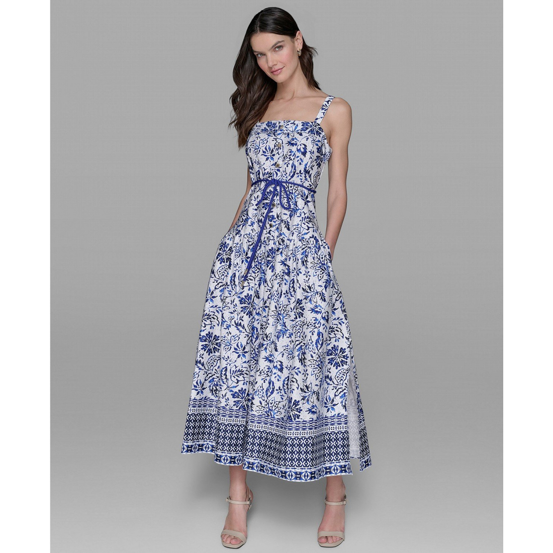 Robe Midi 'Floral-Print Square-Neck' pour Femmes