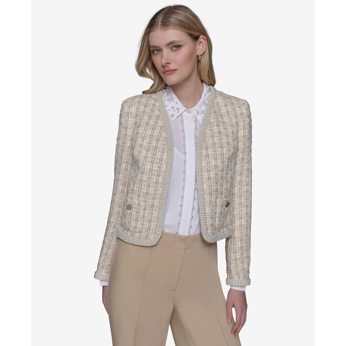 Veste 'Cropped Tweed Open-Front' pour Femmes