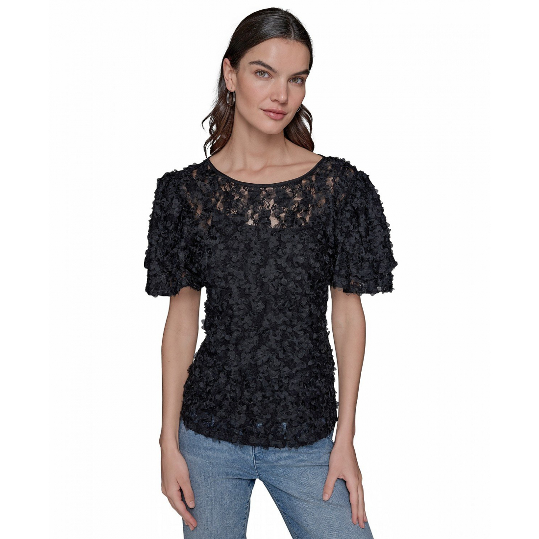 Top 'Ruffled-Sleeve Lace' pour Femmes