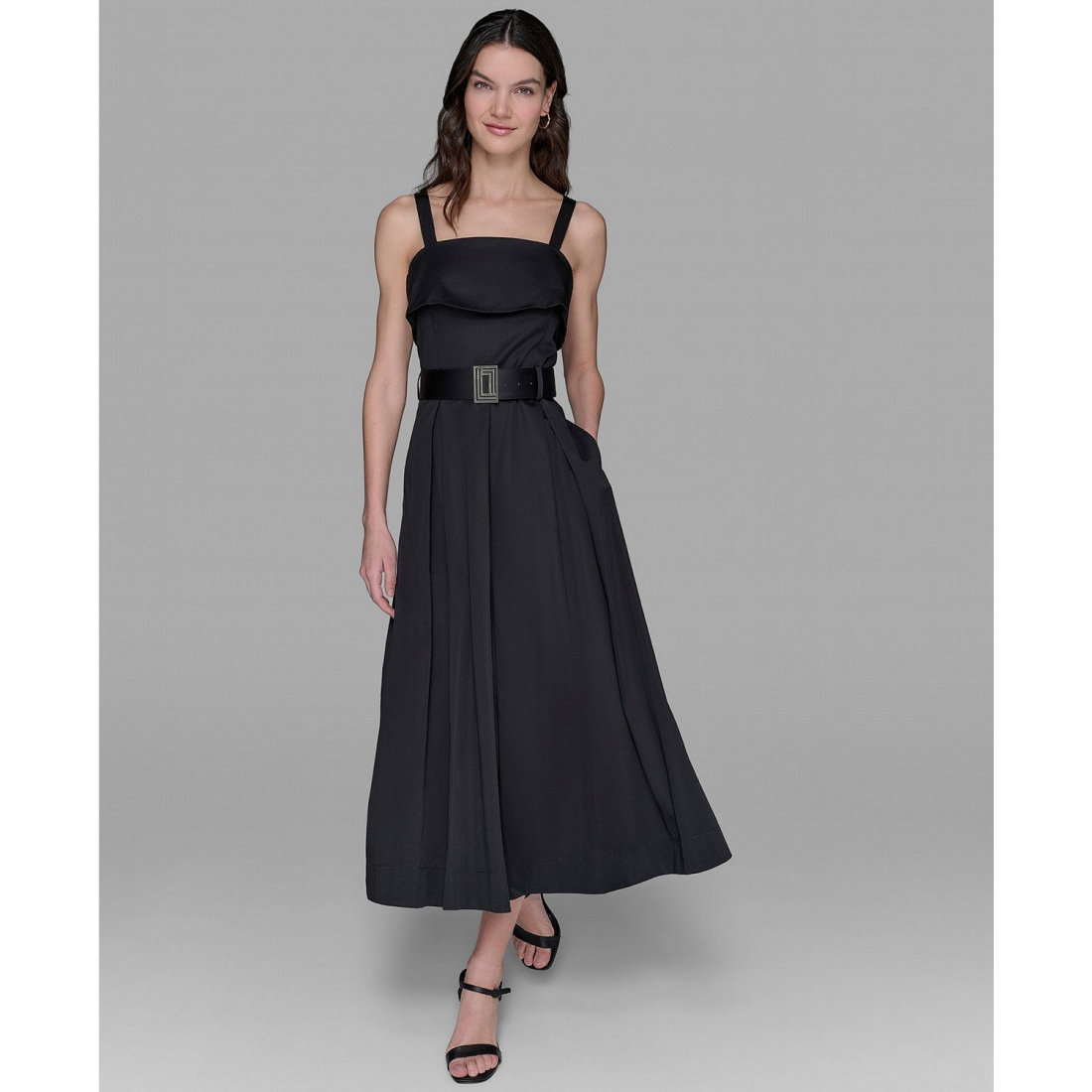 Robe Midi 'Square-Neck Belted Fit & Flare' pour Femmes