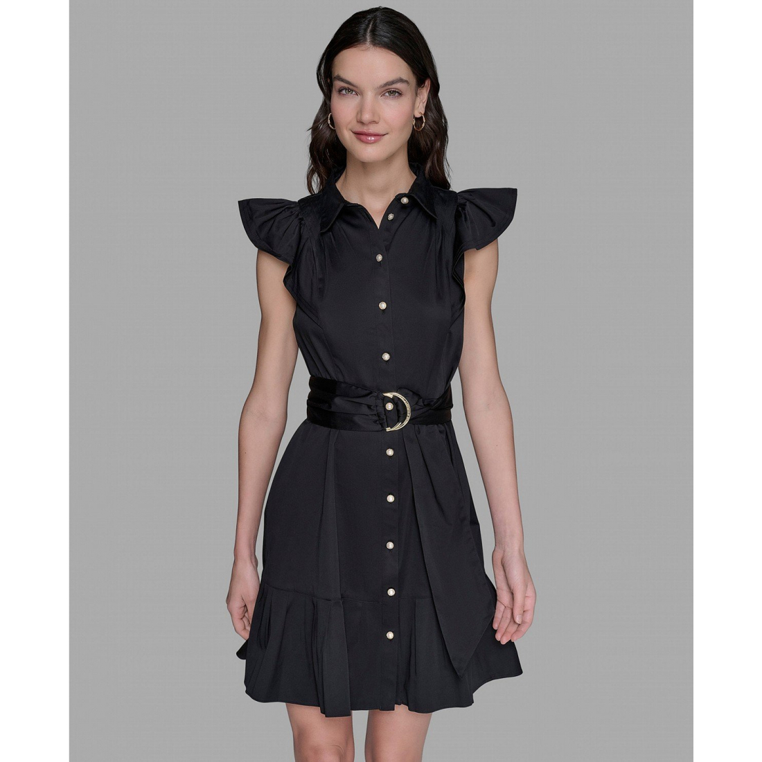 Robe Midi 'Flutter-Sleeve Belted Flounce-Hem' pour Femmes