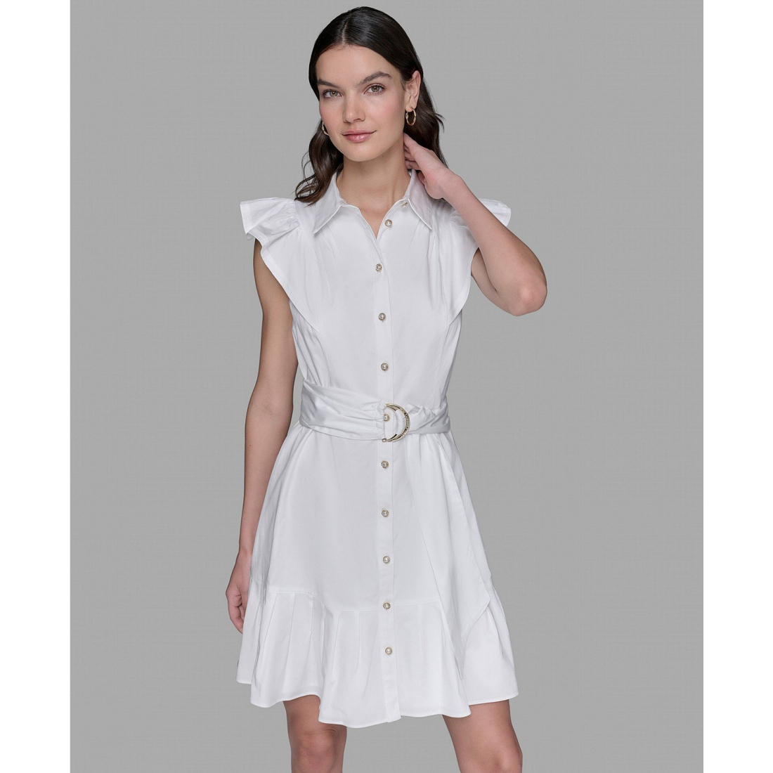 Robe Midi 'Flutter-Sleeve Belted Flounce-Hem' pour Femmes