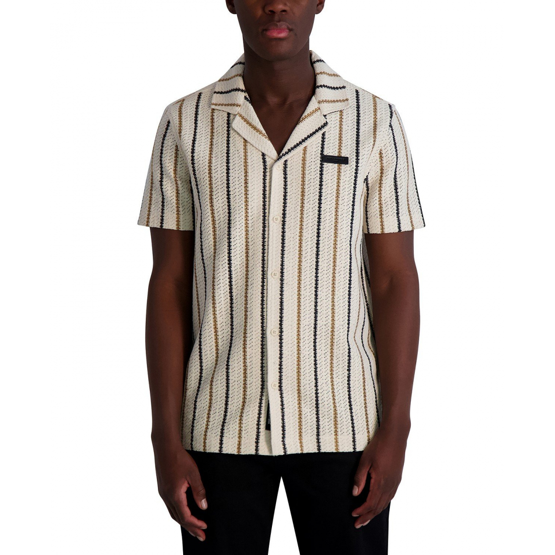 Chemise 'Short Sleeve Textured Striped Button-Front Camp' pour Hommes