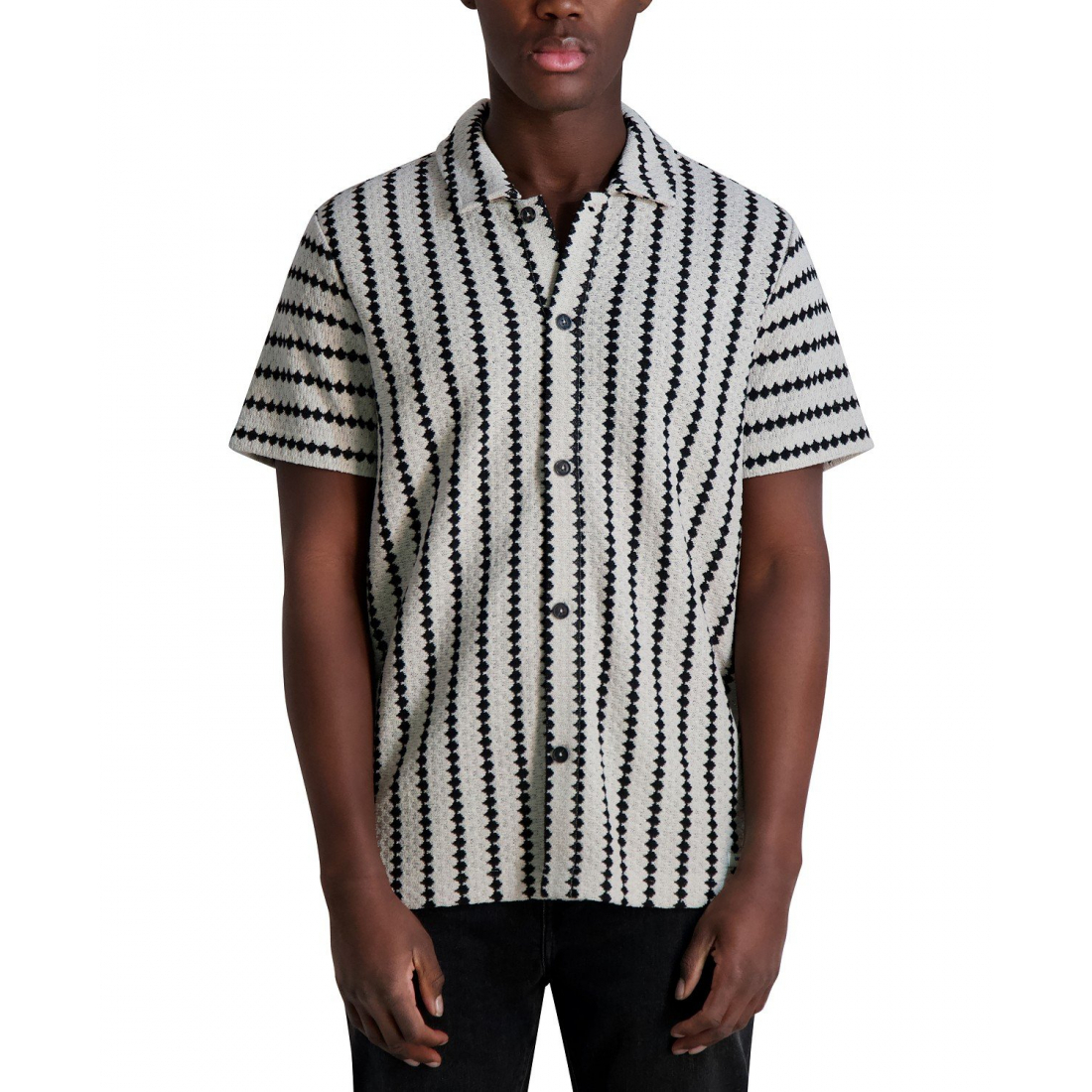 Chemise 'Short Sleeve Textured Wavy Striped Button-Front' pour Hommes