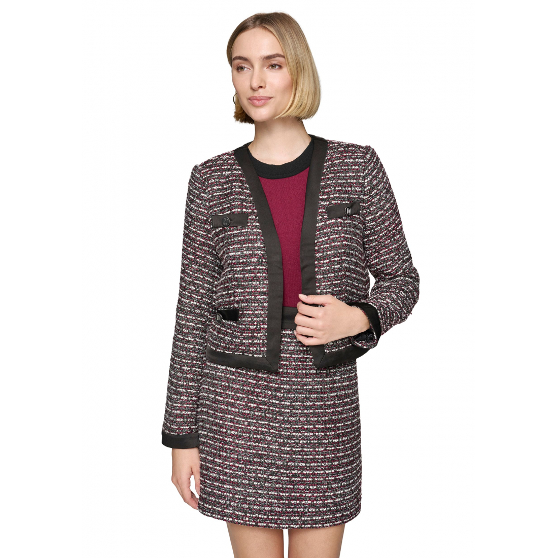 Veste 'Tweed Open Front with Contrast Trim' pour Femmes