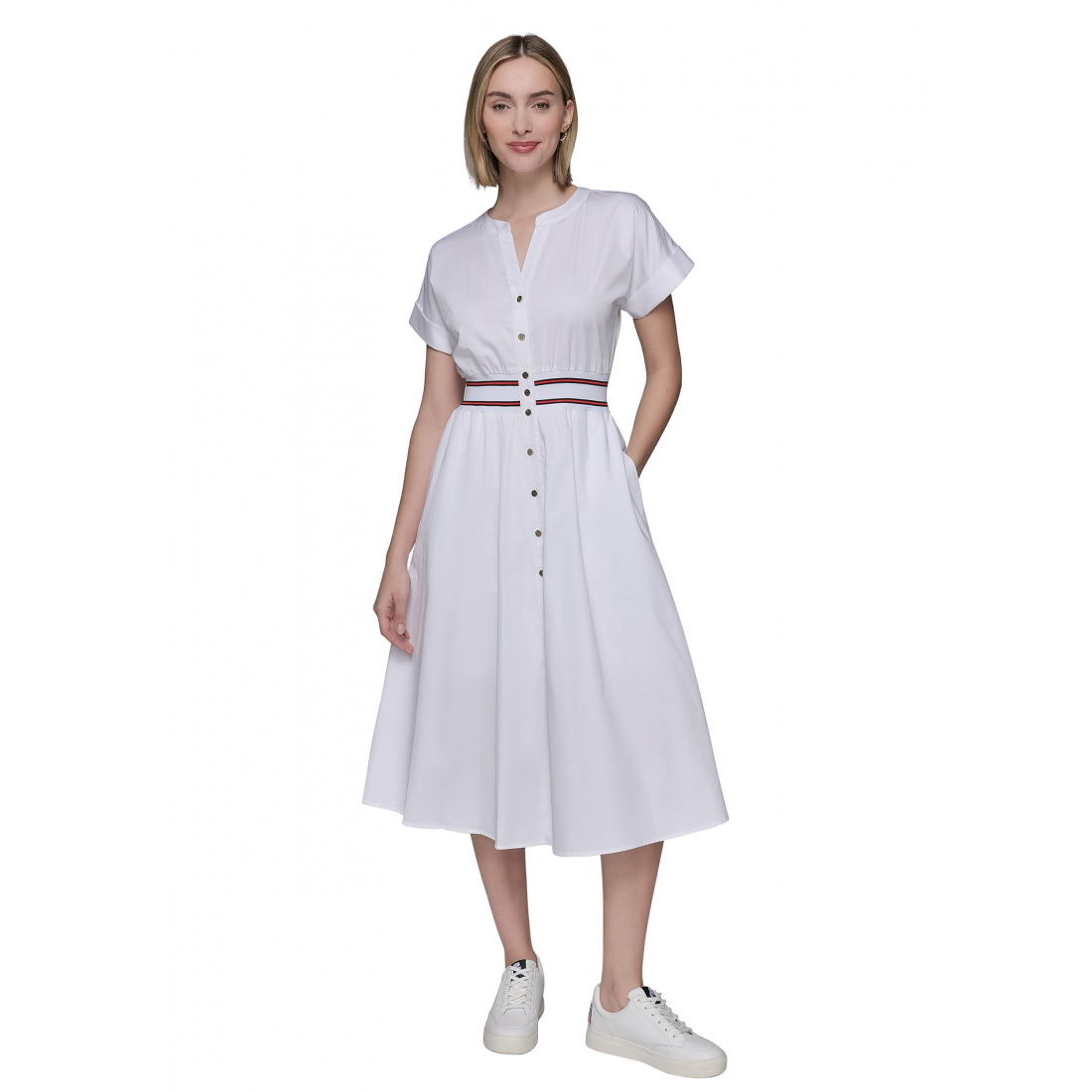 Robe Midi 'Tipped Waist Button Front' pour Femmes