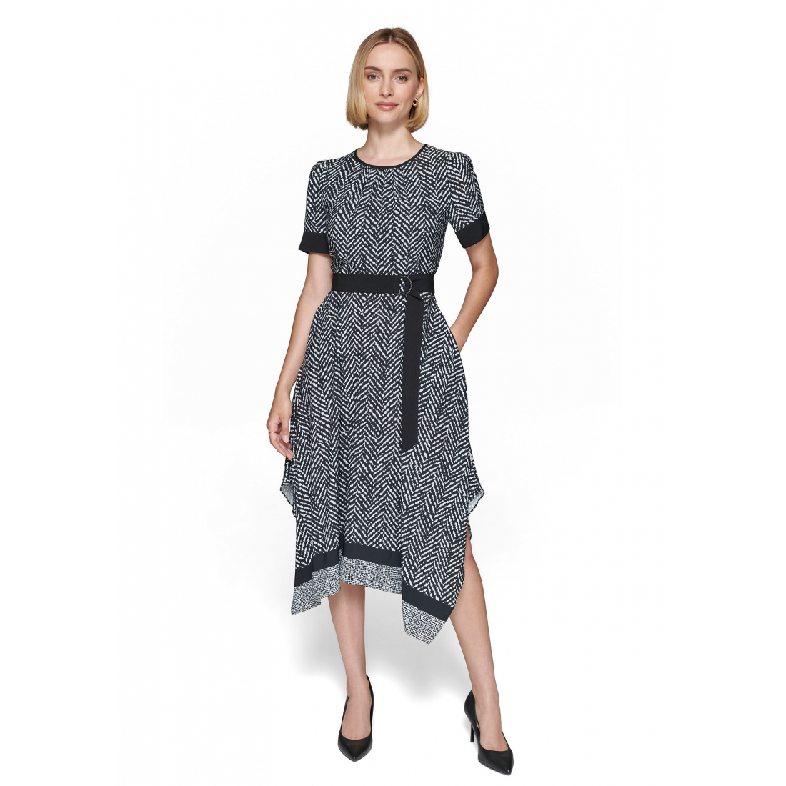 Robe Midi 'Puff Sleeve Crew Neck Knit Fit and Flare' pour Femmes