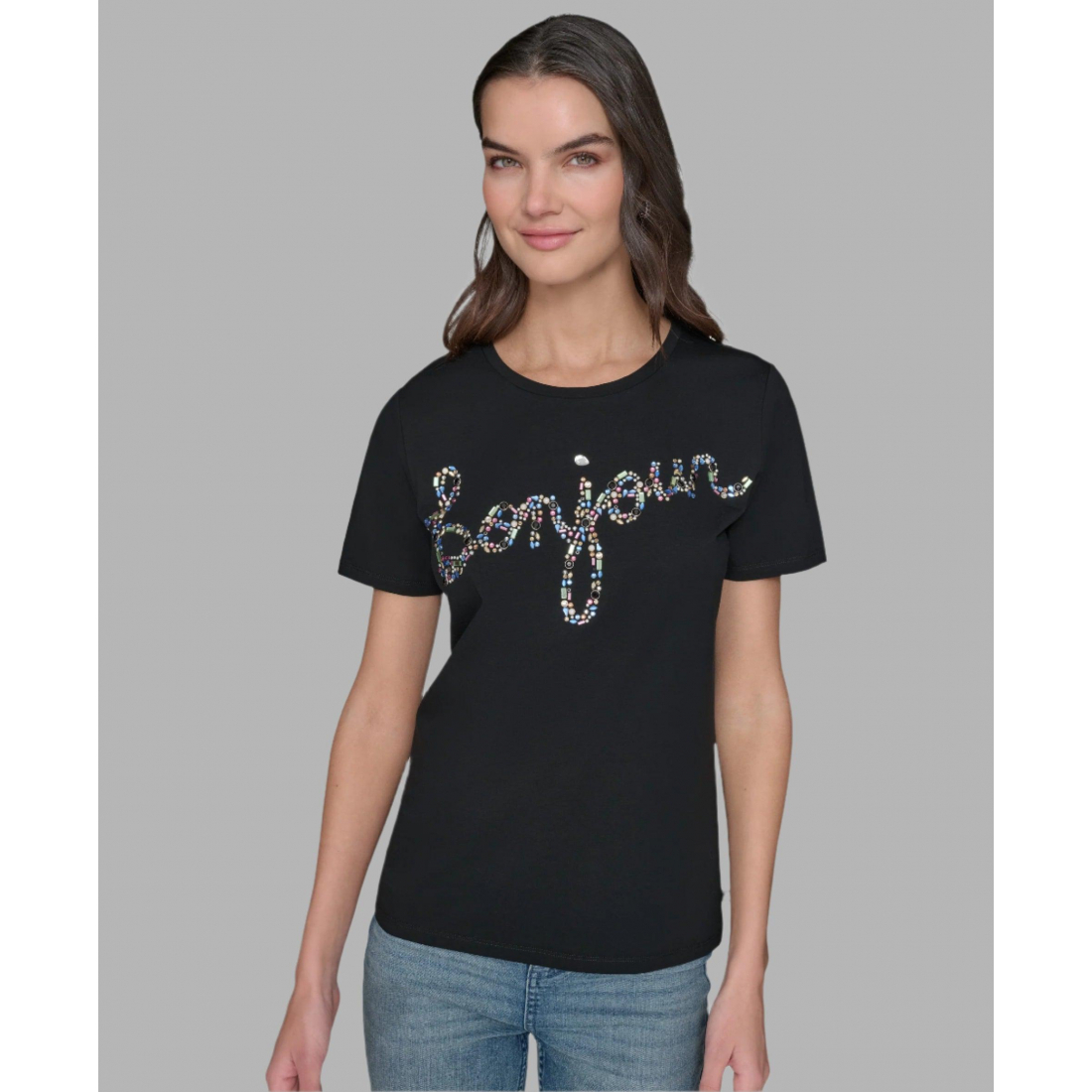 T-shirt 'Jeweled Bonjour Logo' pour Femmes