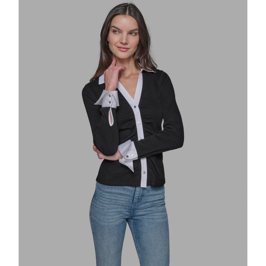 Doudoune en plumes 'Contrast Trim Knit Button' pour Femmes