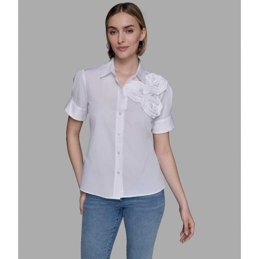 Chemise à manches courtes 'Poplin With Floral Appliqué' pour Femmes