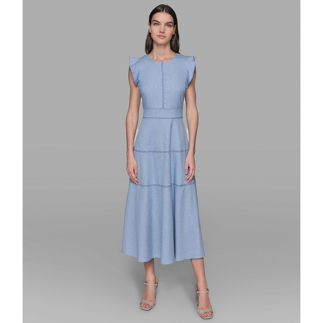 Robe Midi 'Flutter Sleeve Chambray' pour Femmes