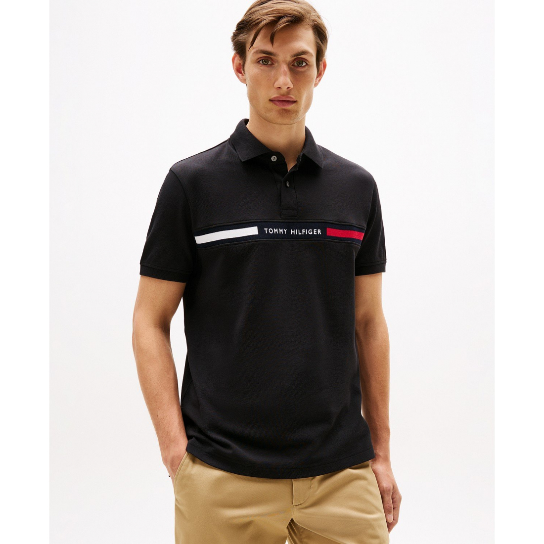 'Short Sleeve Embroidered Chest Stripe' Polohemd für Herren
