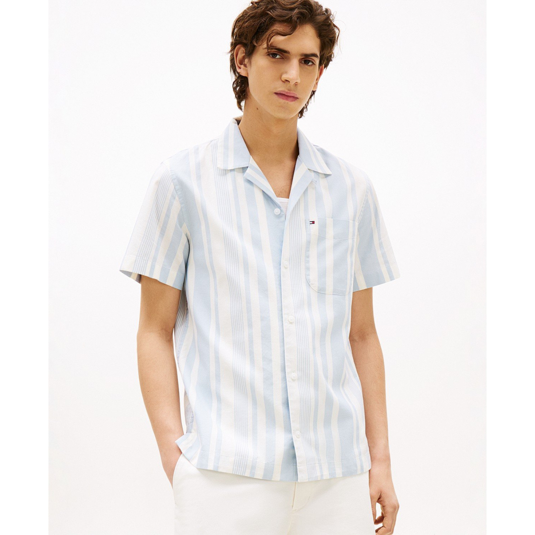 Chemise à manches courtes 'Relaxed-Fit Stripe Camp' pour Hommes