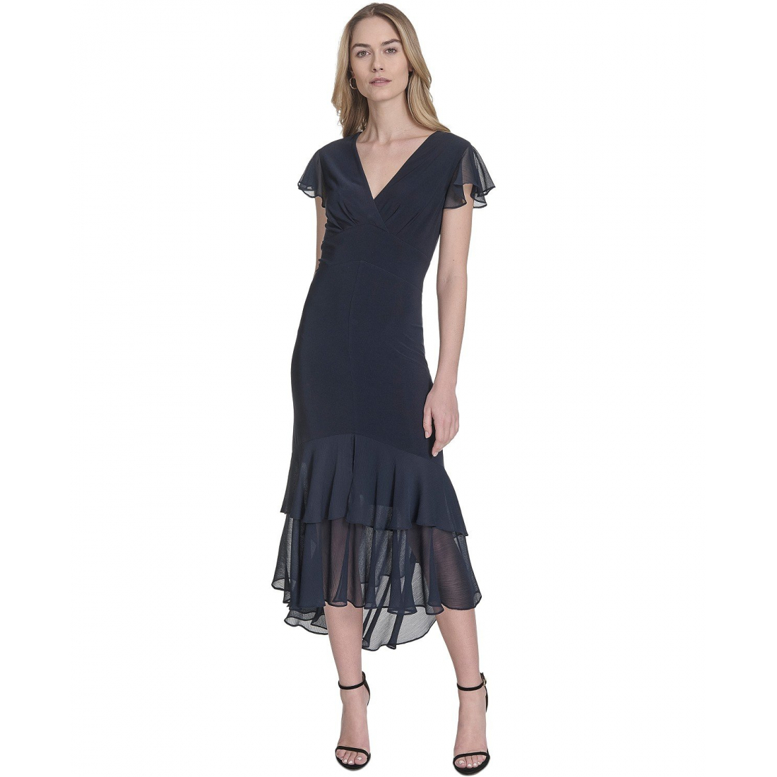 Robe Midi 'V-Neck Chiffon-Trim with Flutter Sleeves' pour Femmes