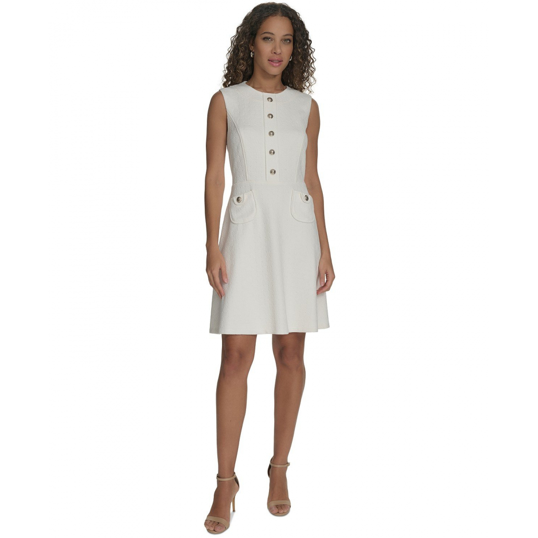 Robe sans manches 'Button-Front Basket-Knit Fit & Flare' pour Femmes