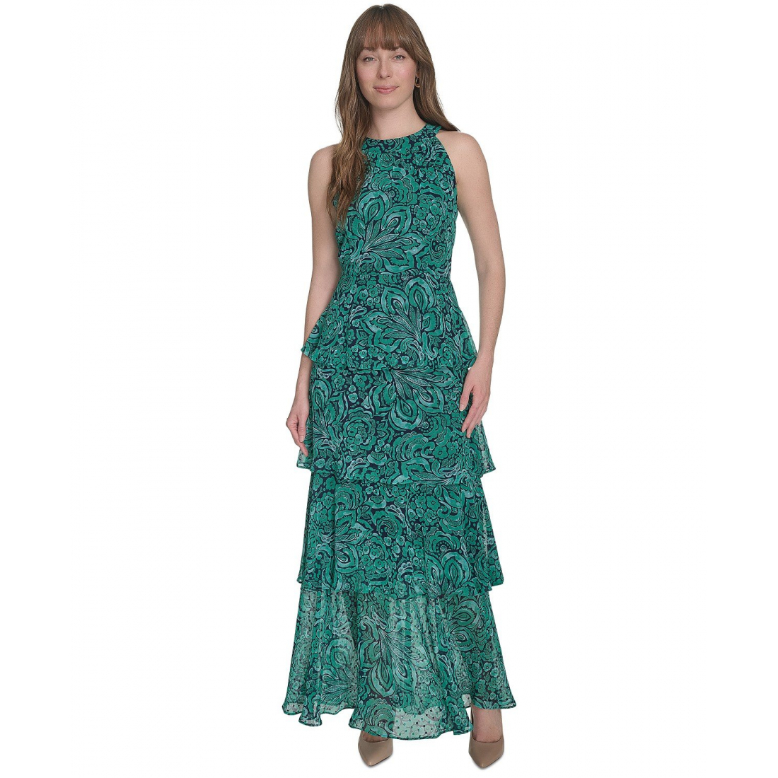 Robe sans manches 'Floral-Print Halter-Neck Tiered' pour Femmes