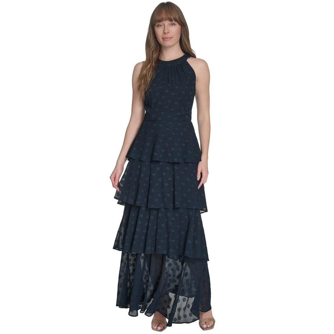 Robe maxi 'Jacquard Halter-Neck Sleeveless Tiered' pour Femmes