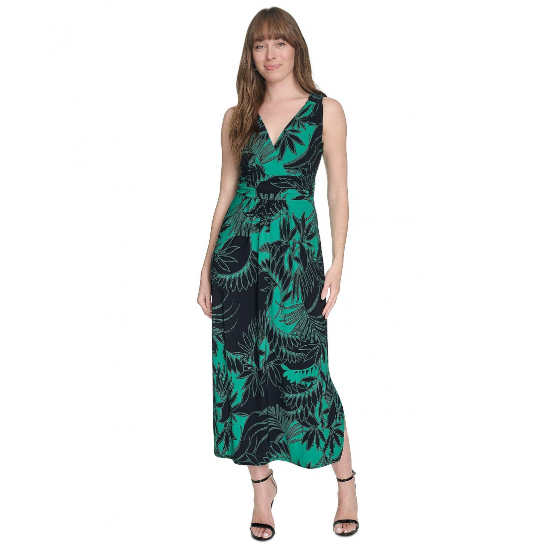 Robe Midi 'Floral-Print Sleeveless Ruched' pour Femmes