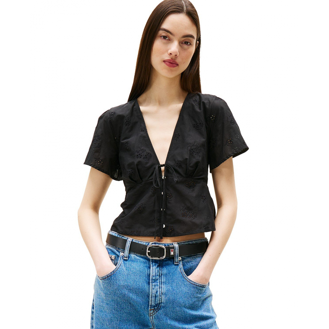 Blouse 'Embroidered Plunging-Neck' pour Femmes