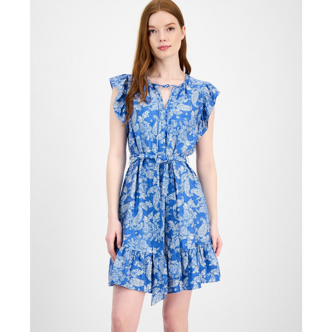 Robe mini 'Paisley-Print Flutter-Sleeve' pour Femmes