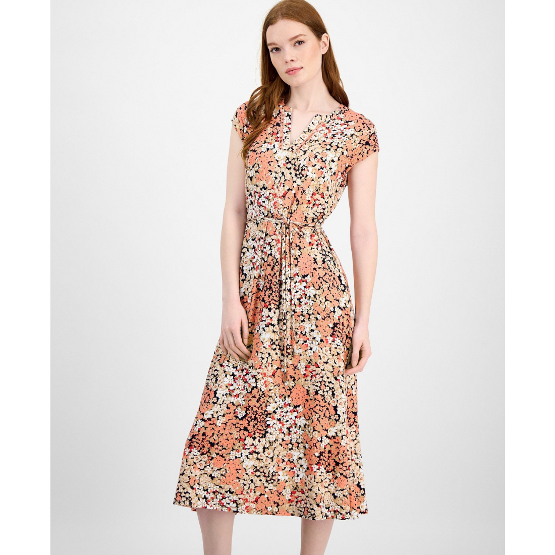 Robe Midi 'Floral-Print Ladder-Trim' pour Femmes