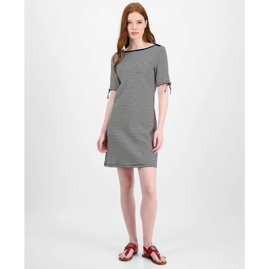 Robe mini 'Striped Boat-Neck Tie-Sleeve' pour Femmes