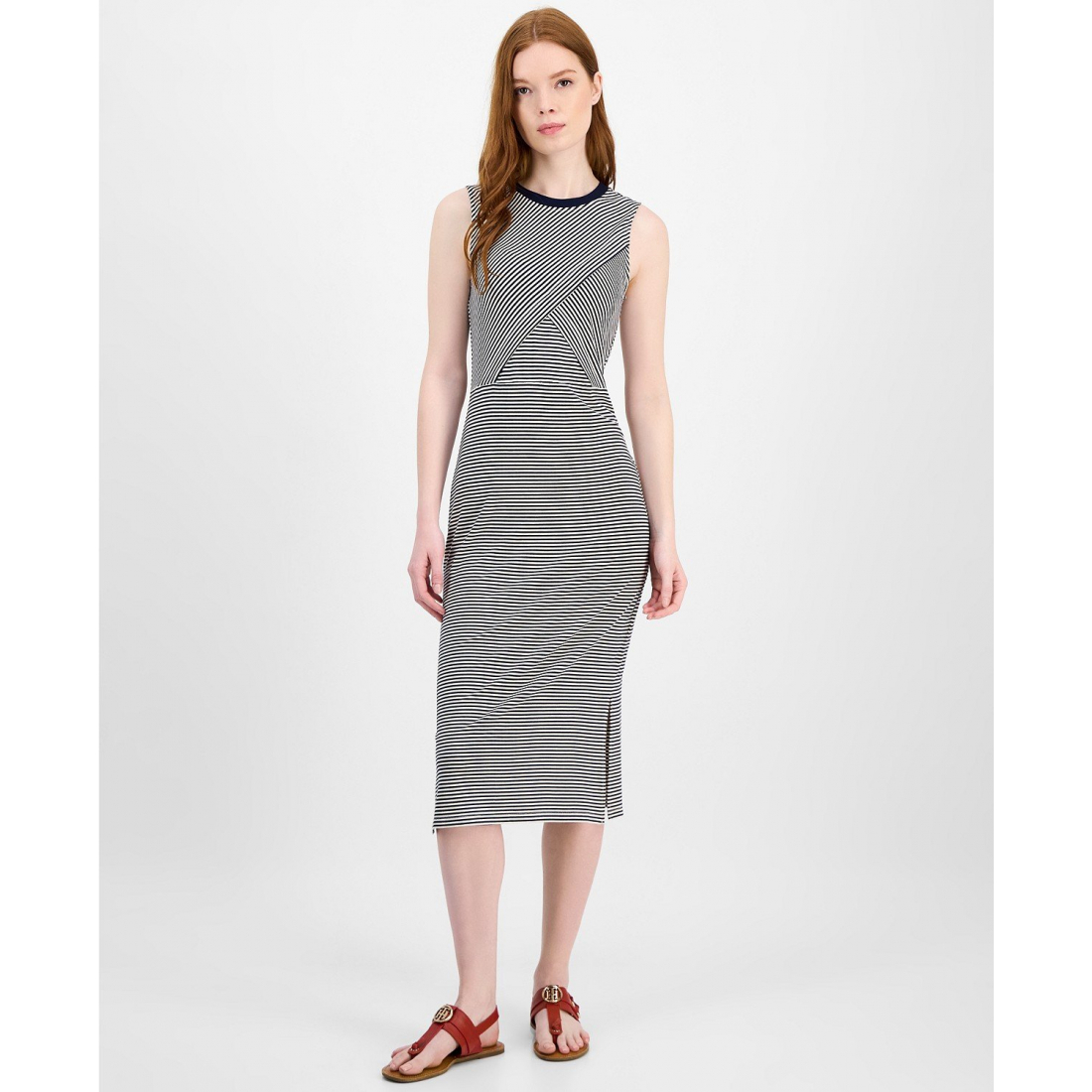 Women's 'Striped Crossover' Midi Dress