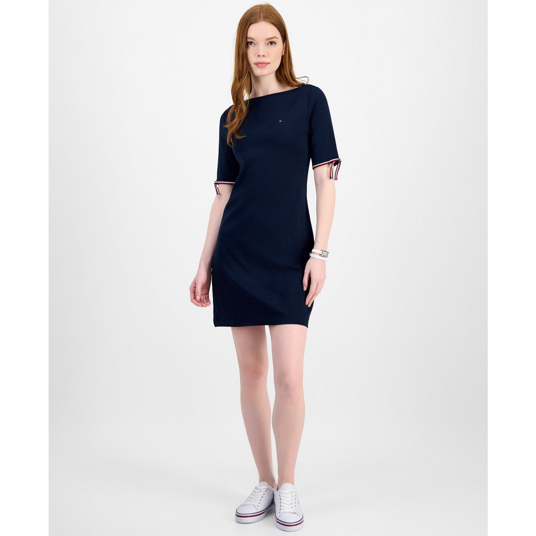 Robe à manches courtes 'Boat-Neck Tie-Sleeve' pour Femmes