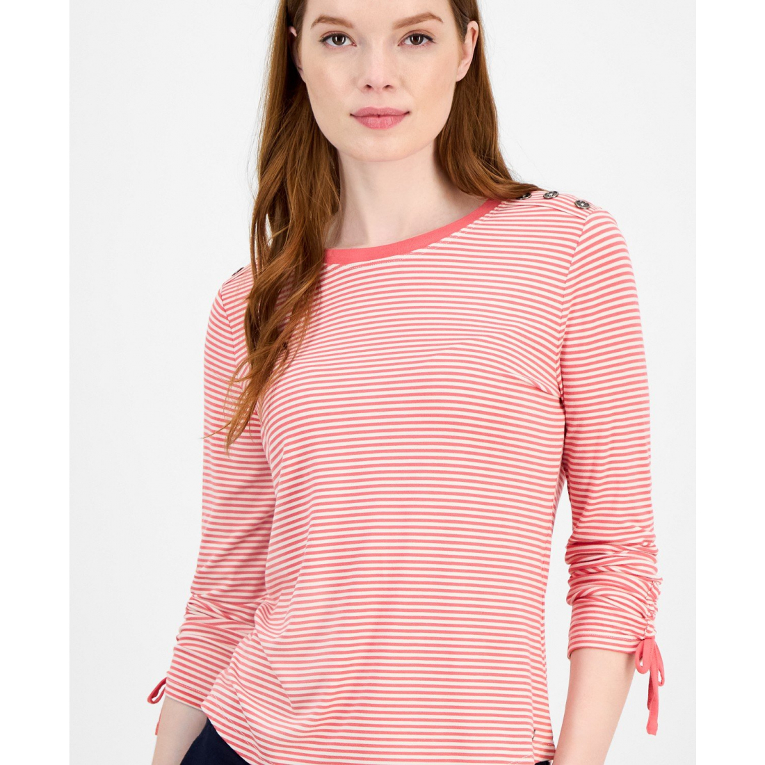 Top 'Striped Ruched-Sleeve' pour Femmes