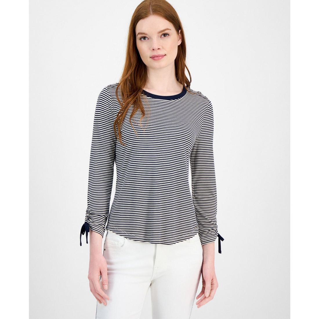 Top 'Striped Ruched-Sleeve' pour Femmes