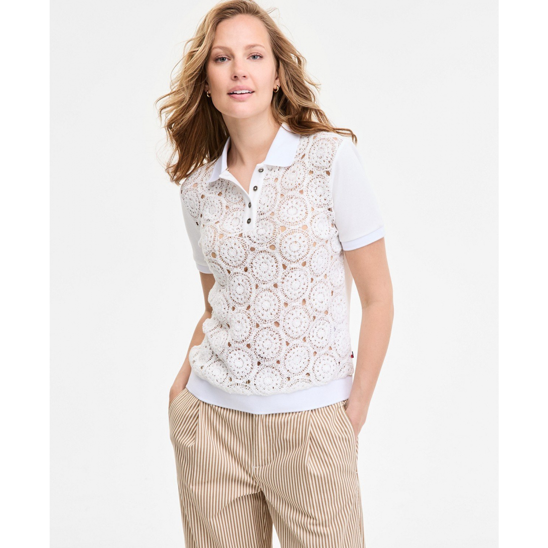 Women's 'Lace-Front Short-Sleeve' Top