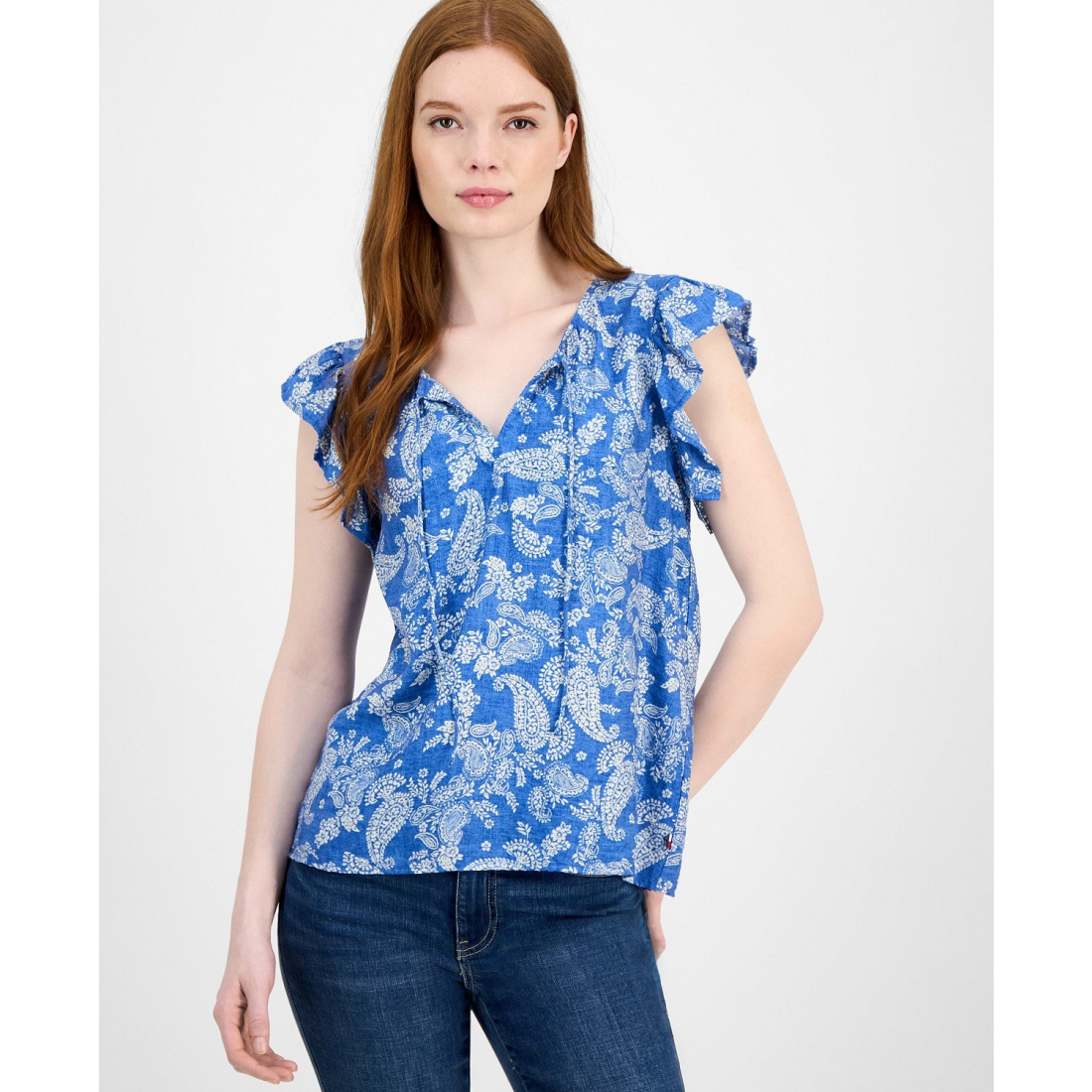 Top 'Floral-Print Flutter-Sleeve' pour Femmes