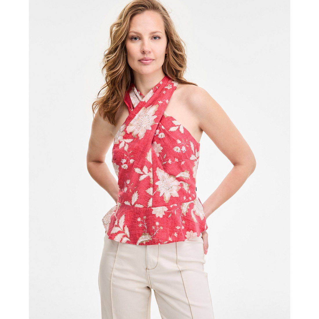 Women's 'Floral-Print Sleeveless Peplum Halter' Top