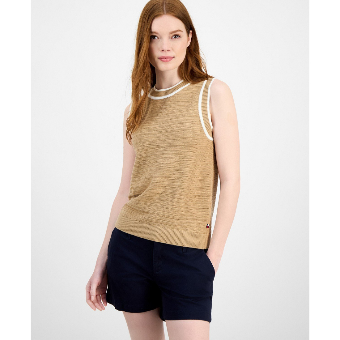 Women's 'Basketweave Contrast-Trim' Sleeveless Sweater