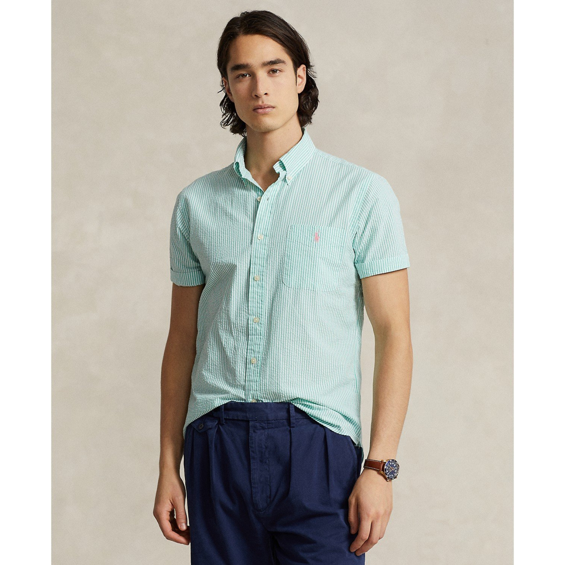 Chemise à manches courtes 'RL Prepster Classic-Fit Striped Seersucker' pour Hommes