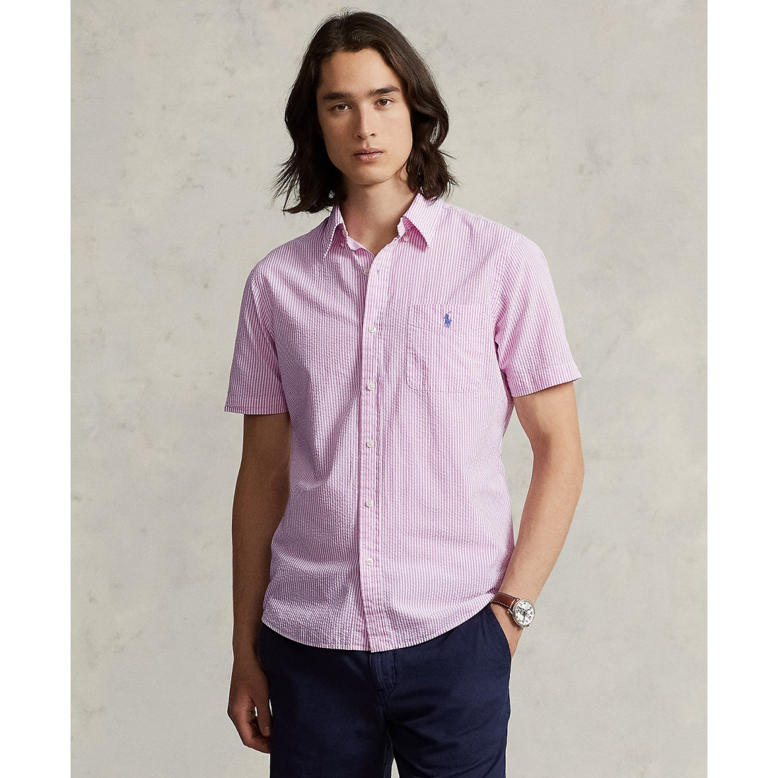 Chemise à manches courtes 'RL Prepster Classic-Fit Striped Seersucker' pour Hommes