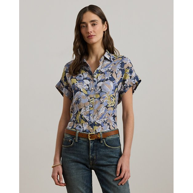 'Relaxed Fit Floral' Kurzärmelige Bluse für Damen