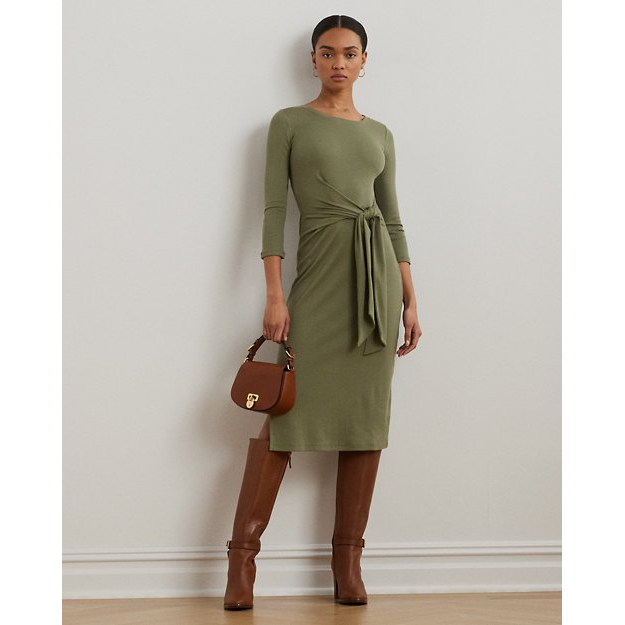 'Tie-Front Crewneck' Kleid mit langen Ärmeln für Damen