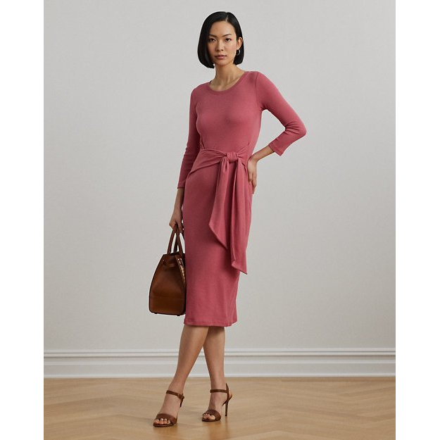 'Tie-Front Crewneck' Kleid mit langen Ärmeln für Damen