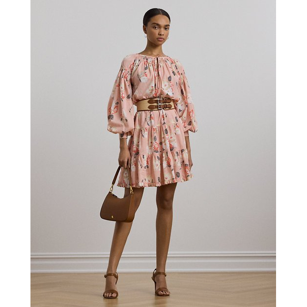 'Floral Voile Tiered' Kleid mit langen Ärmeln für Damen