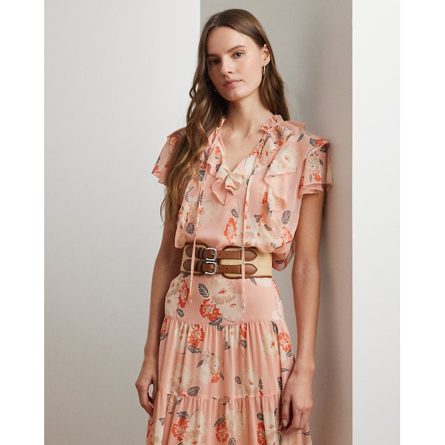 'Floral Ruffle-Trim' Bluse mit Ärmeln für Damen