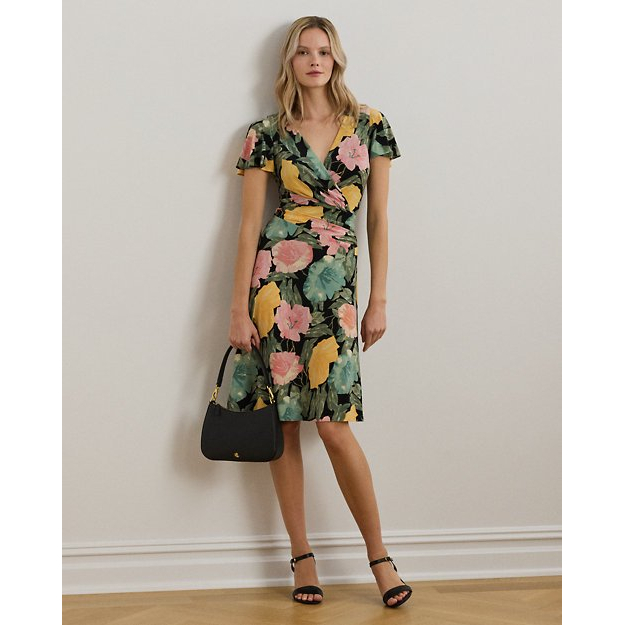 'Floral Surplice' Kleid mit kurzem Ärmeln für Damen