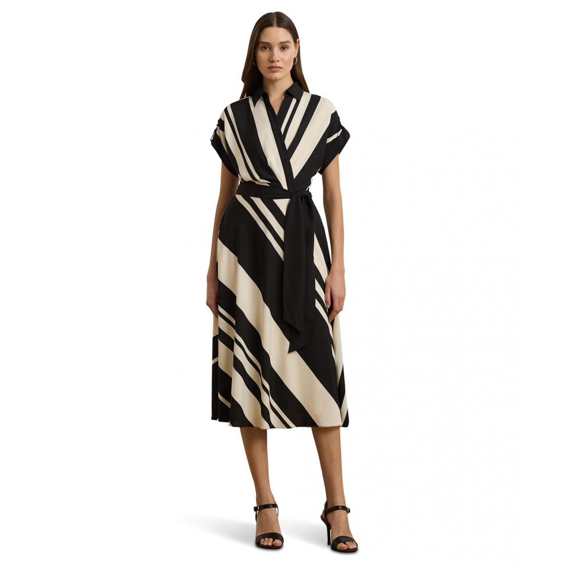 'Striped Belted Crepe' Midi Kleid für Damen